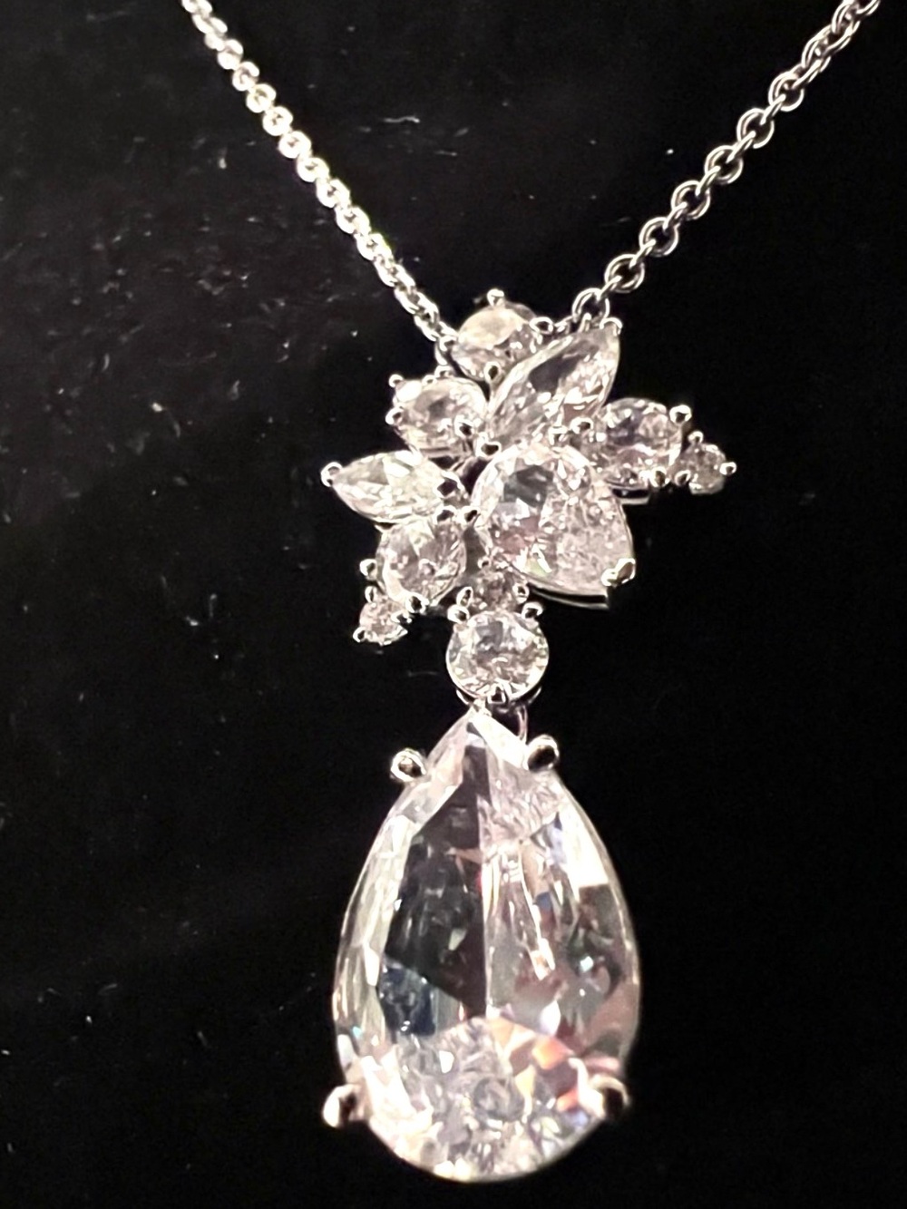 NWT Eliot Danori Silver tone Teardrop & Floral Cubic Zirconia Necklace -